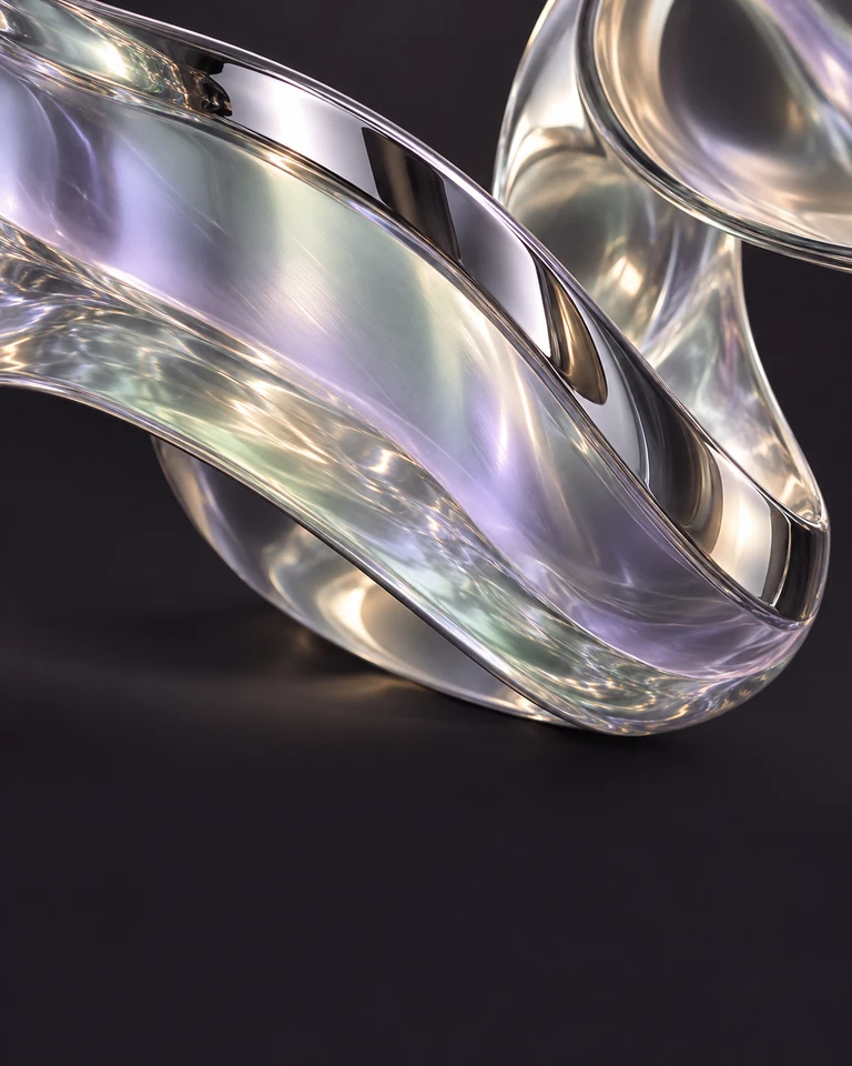 Sculptural platinum and lilac glass ribbons